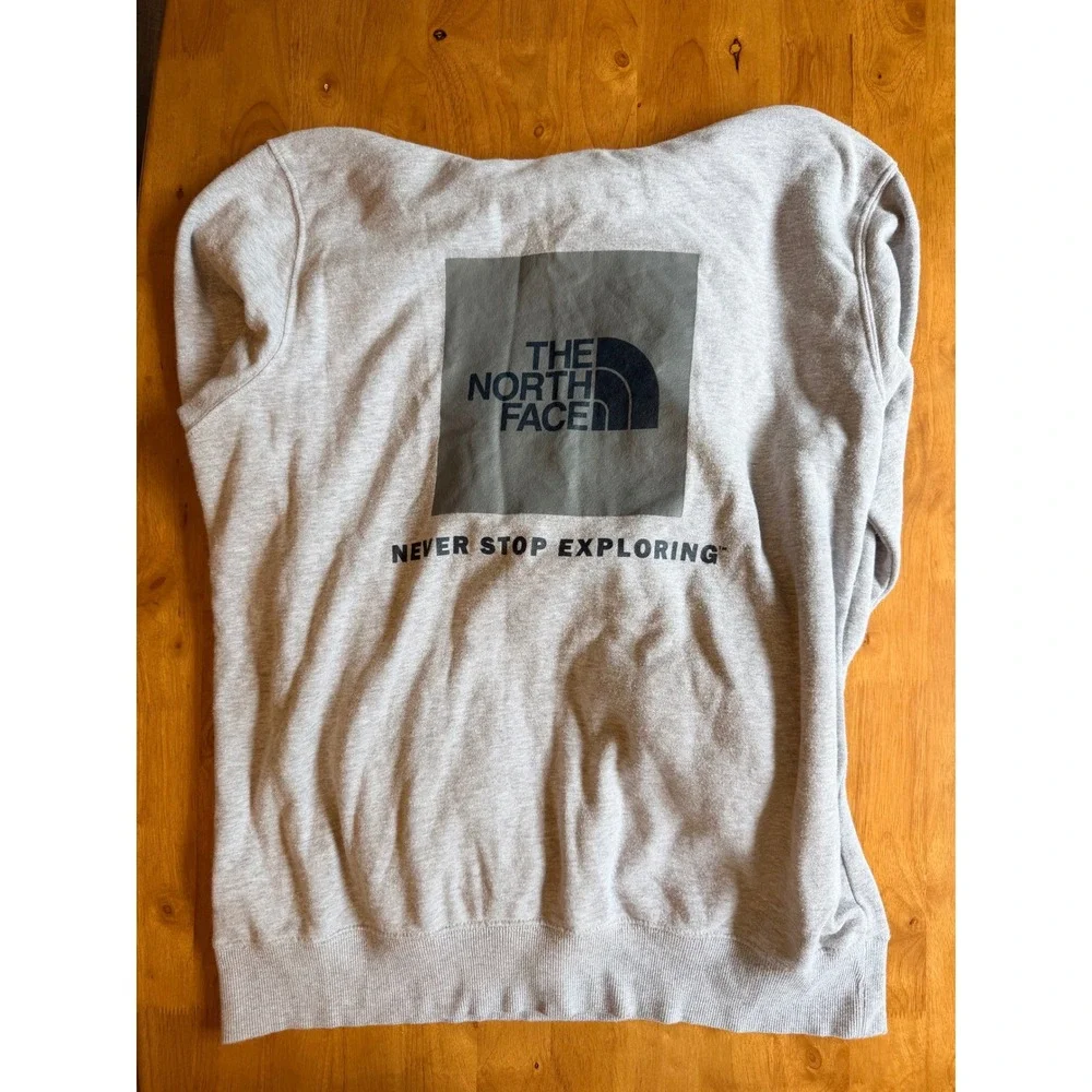 The North Face Mens Box Logo Pullover Hoodie Heather Grey Large 0079